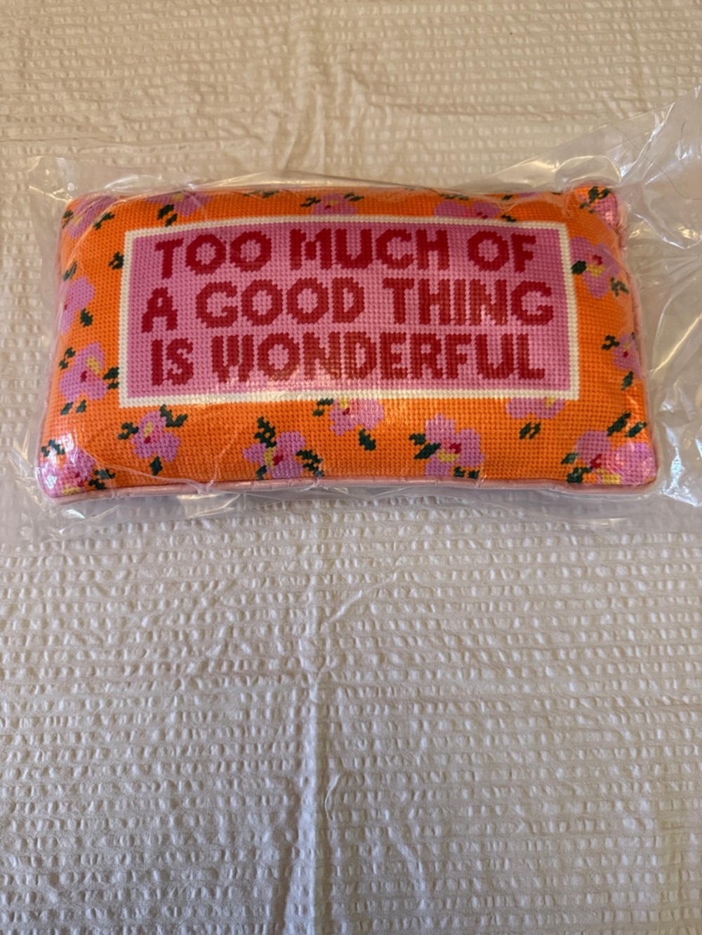Furbish Floral Needlepoint Pillow - "Too Much of a Good Thing is Wonderful"